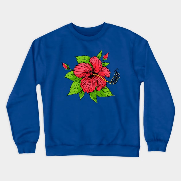 hibiscus flower hand drawn Crewneck Sweatshirt by Mako Design 